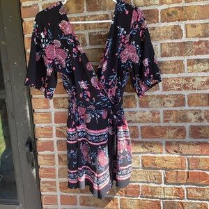Black, pink and blue floral romper